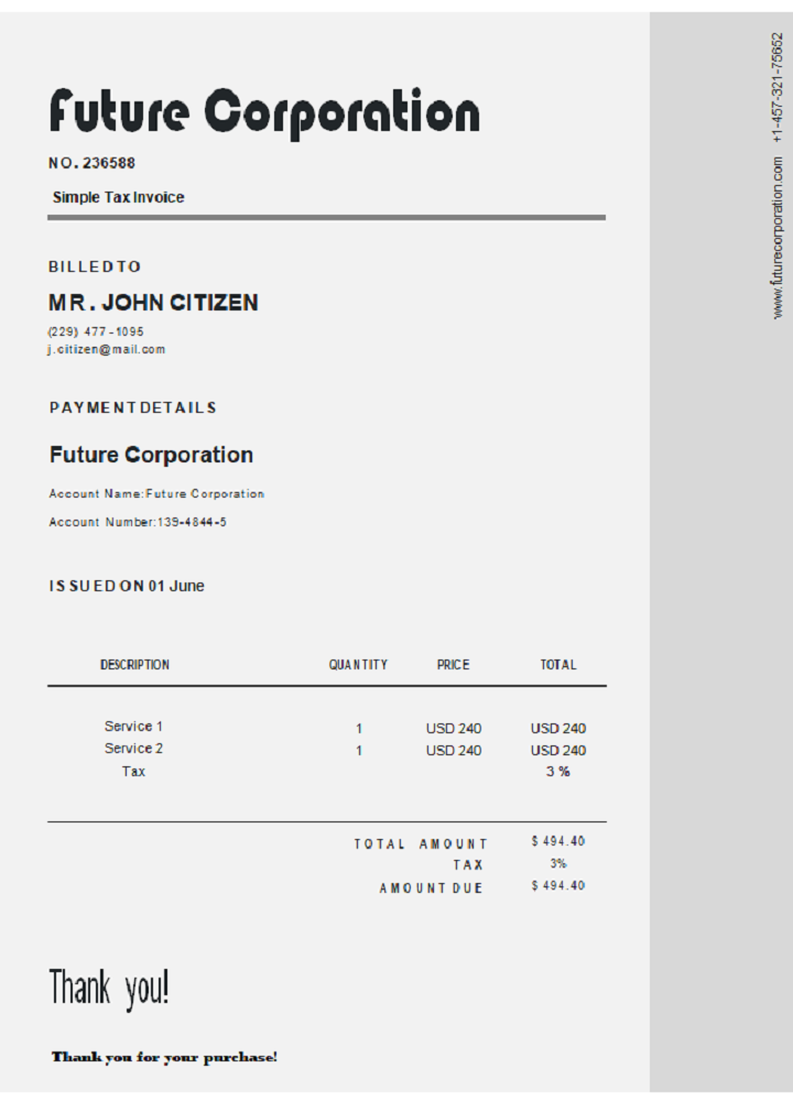 USA Future Corporation invoice PSD template